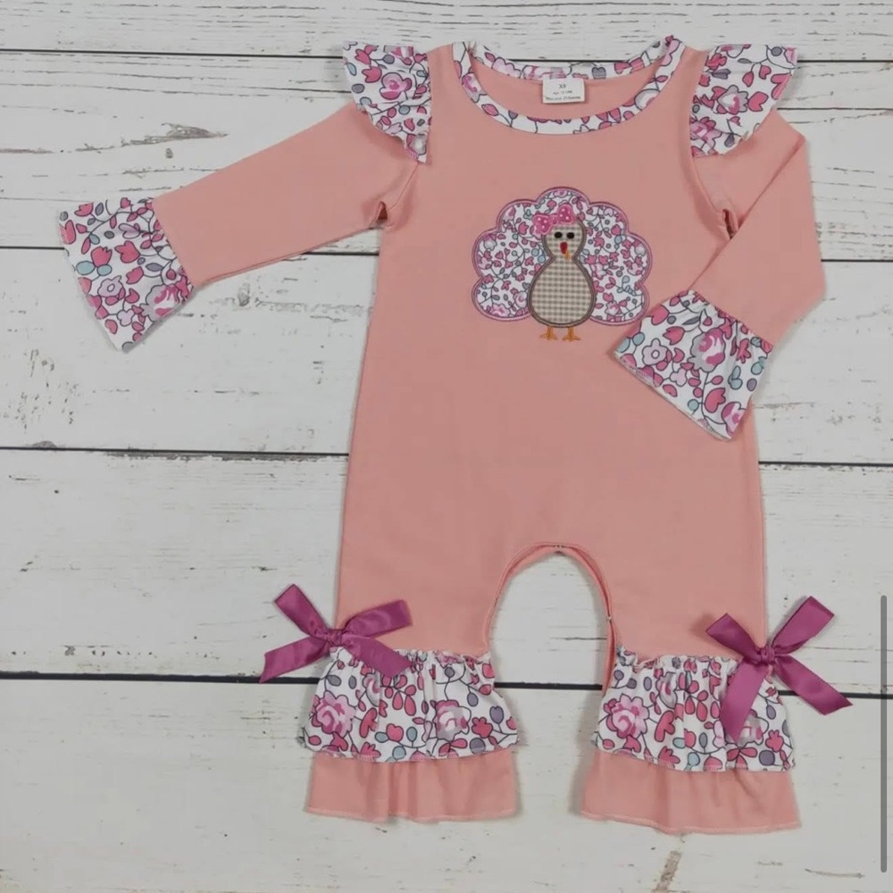 Pink Baby Romper with Turkey Design